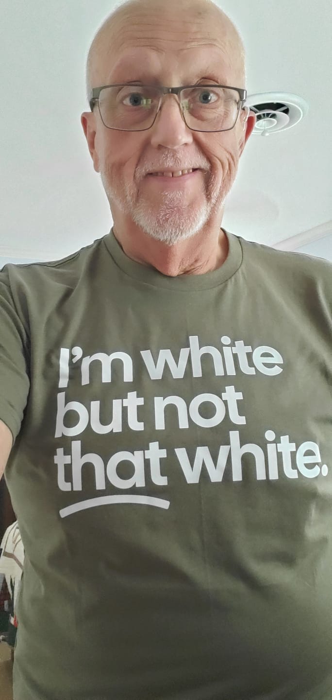 Customer photo review of I’m white but not that white Unisex Tee