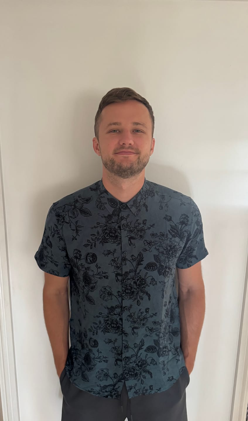 Customer photo review of Men's Rayon Vintage Blue Floral Print Vacation Short Sleeve Shirt