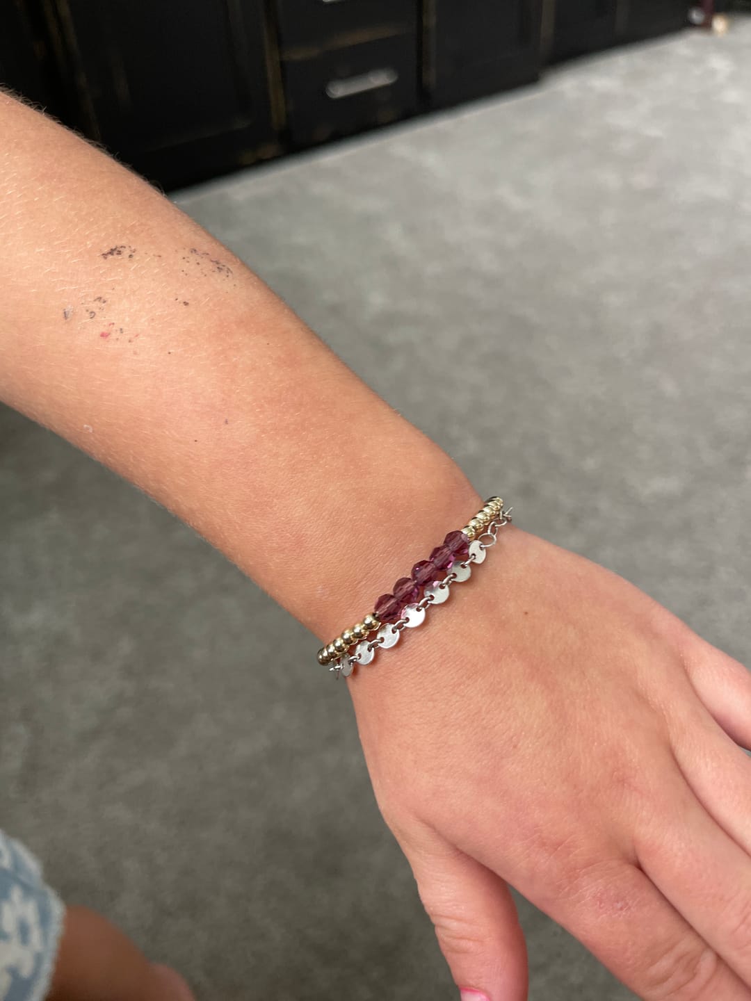 Customer photo review of February Birthstone Bracelet (3MM + 4MM beads)