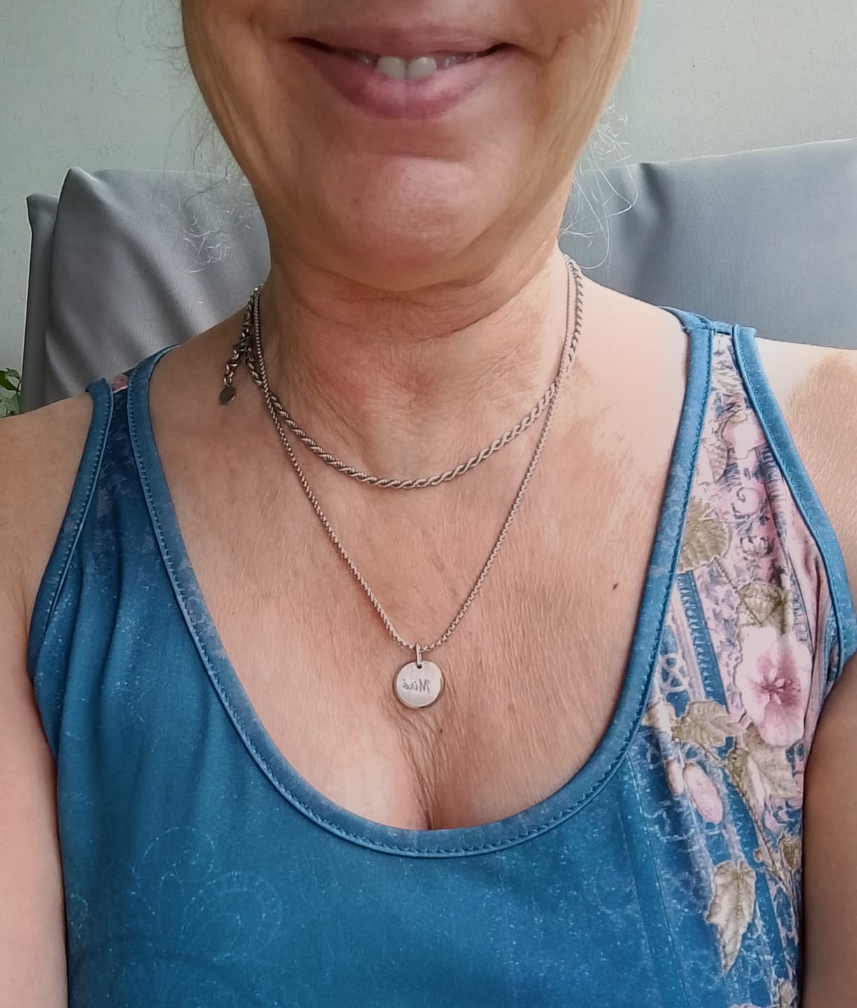 Customer photo review of Beveled Edge Round Pendant