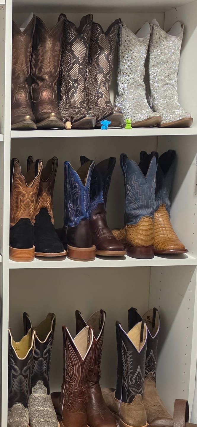 Customer photo review of Tecovas Men's The William Navy & Toffee Caiman Western Boot 11079TFN