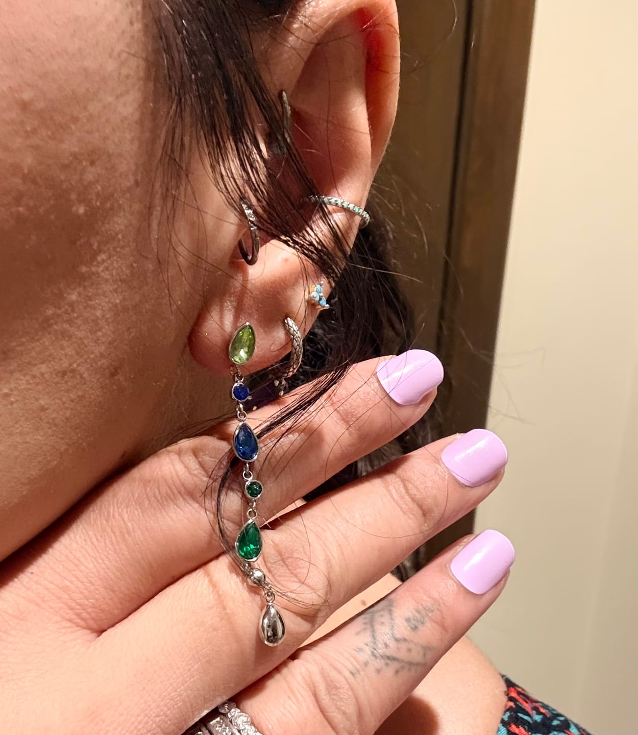 Customer photo review of Freya Silver Rainbow Droplet Statement Stud Earrings