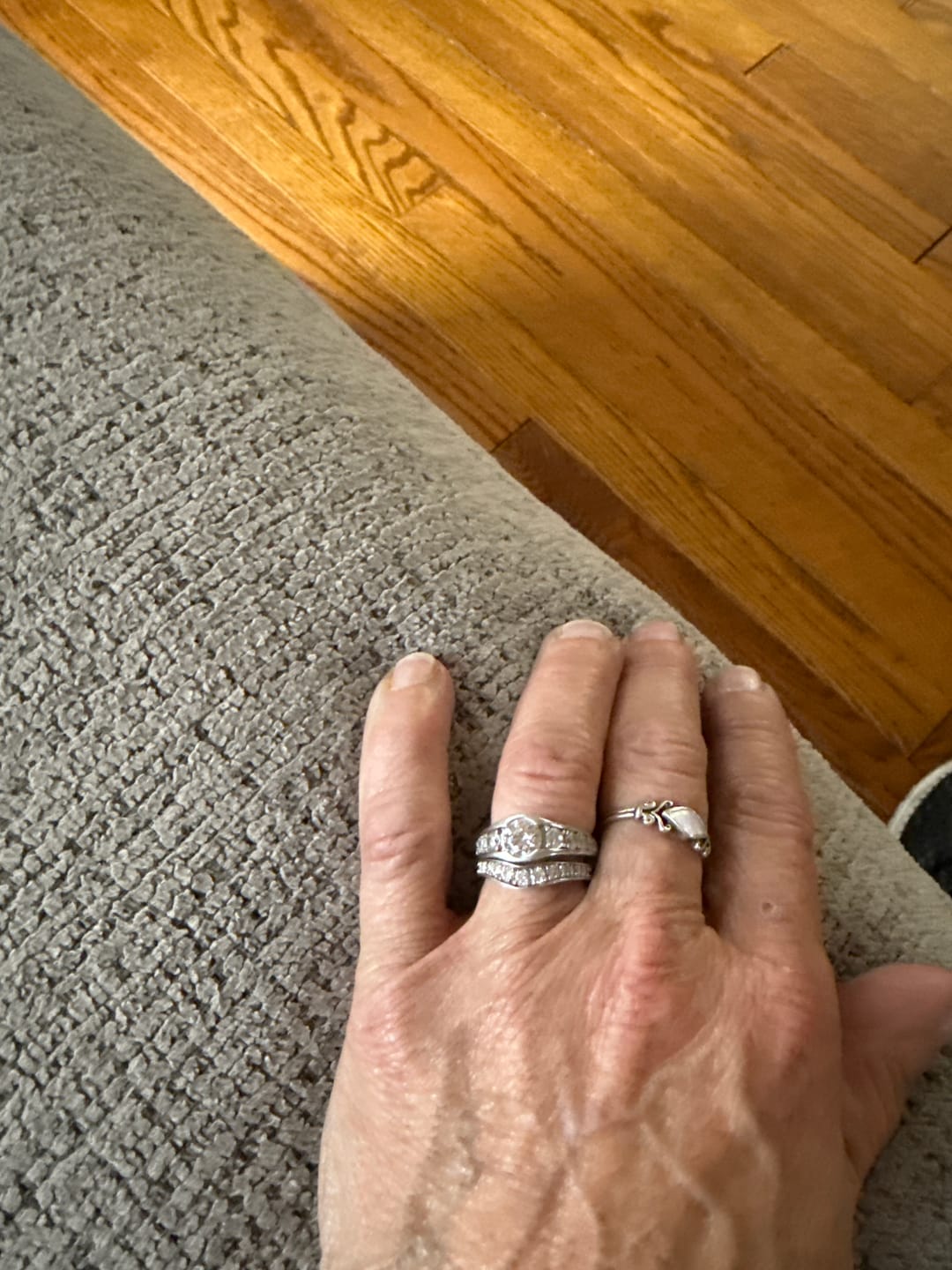 Customer photo review of Curved Pave Moissanite Euro Half Eternity Wedding Band Ring