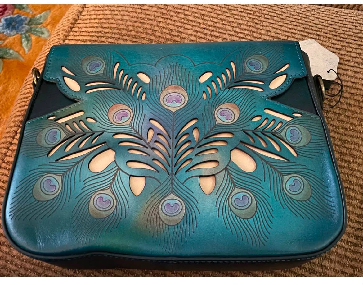 Customer photo review of Peacock Feather Embossed Leather Crossbody Bag