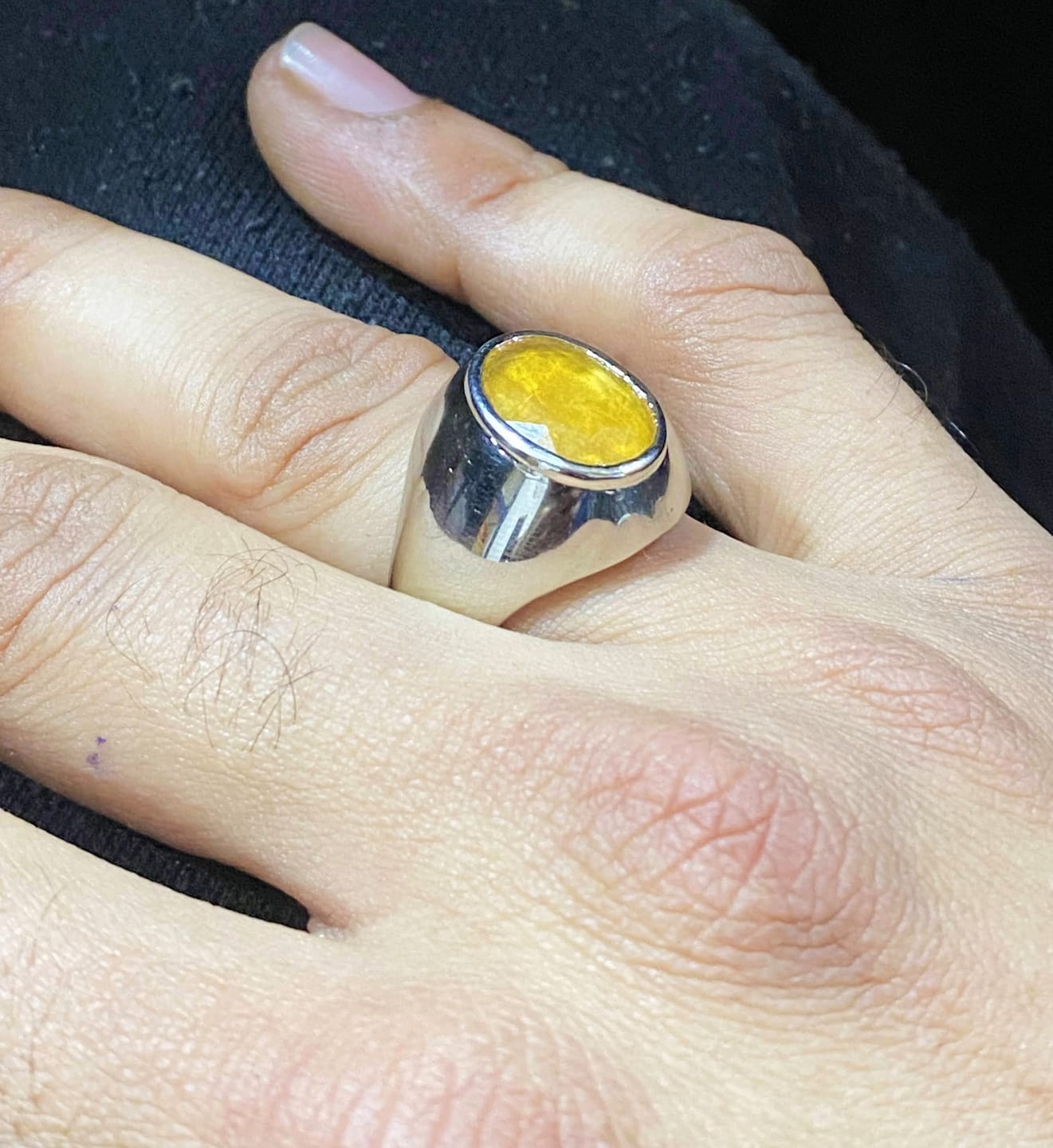 Customer photo review of The Immense Luck of Yellow Sapphire — Men's Natural Sapphire Silver Ring