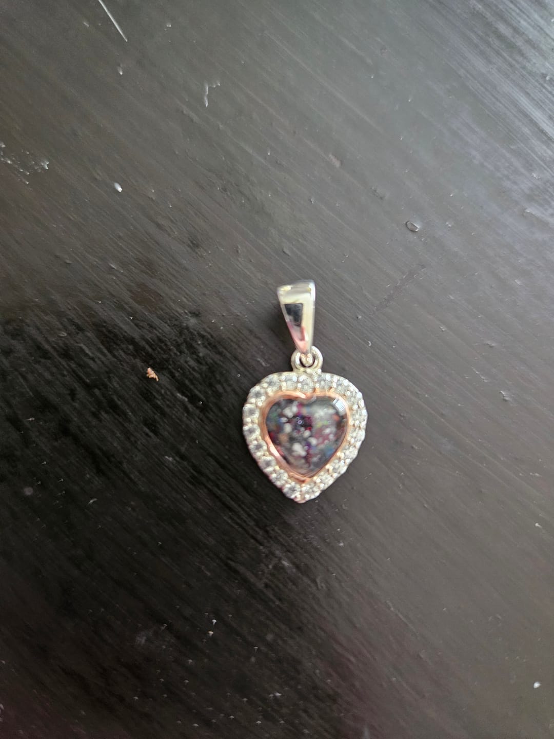 Customer photo review of Petite Bedazzled Opal Heart Pendant