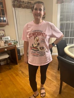 Customer photo review of Certified Sewciopath Funny Goose T-Shirt