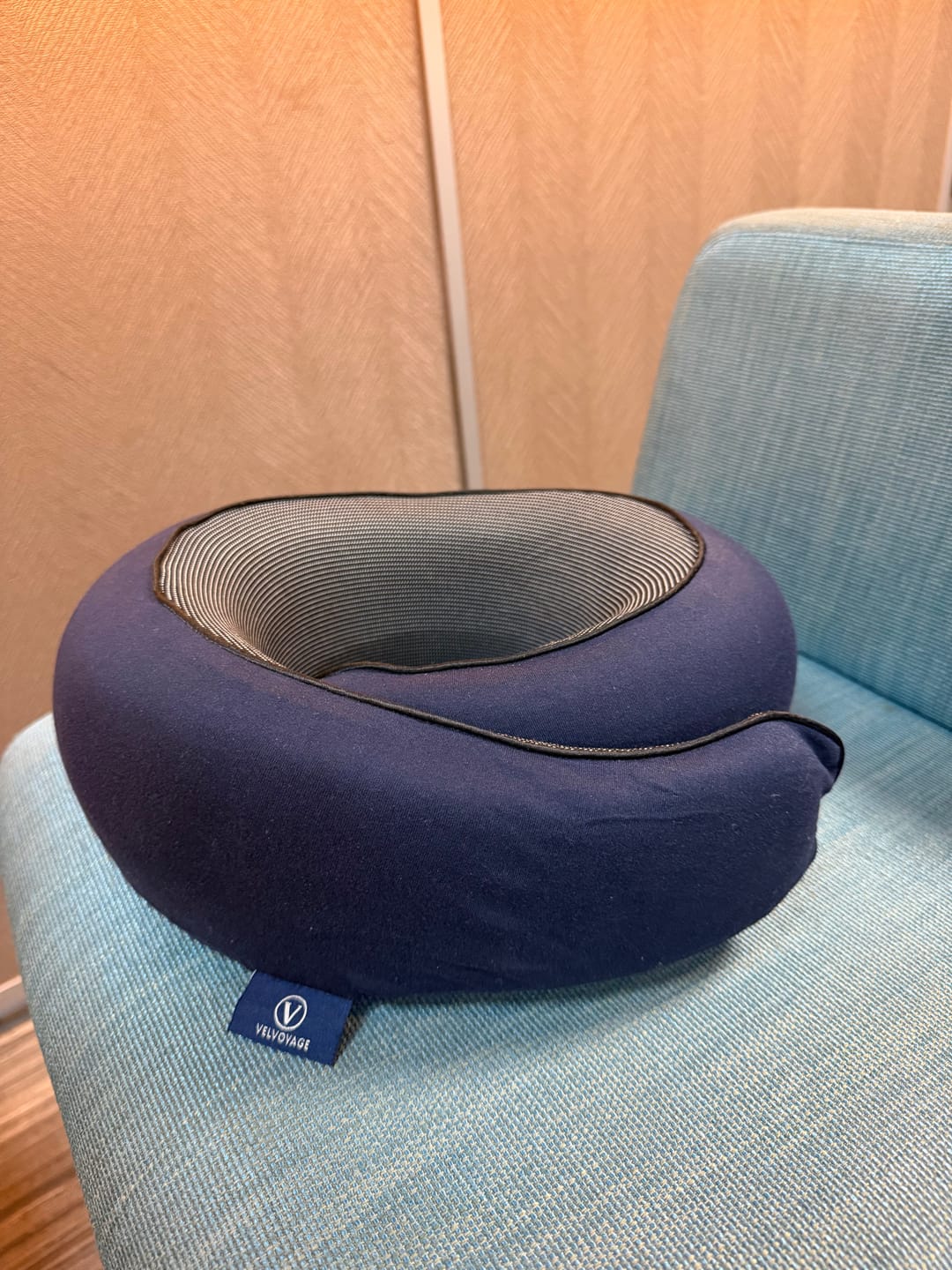 Customer photo review of Velvoyage 360° Memory Foam Travel Pillow - Navy Blue