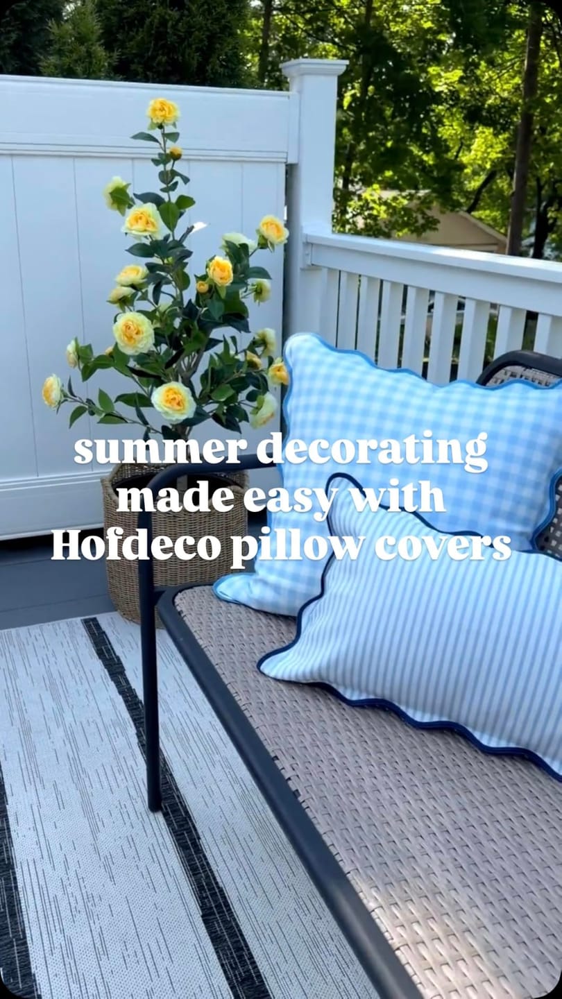 Customer photo review of Lune, Indoor/Outdoor Baby Blue Checkered Pillow Cover, Gingham with Scalloped Border, 20"x20"