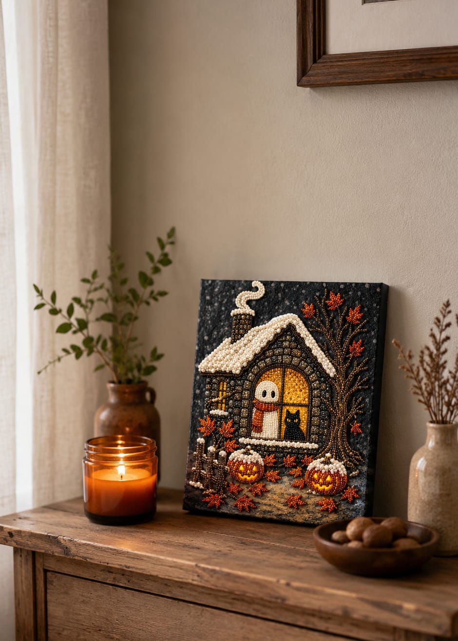 Customer photo review of 3D Pearl Art DIY Kit – Personalized Name Halloween Canvas Wall Decor for Spooky Decor & Gifts for Kids and DIY Lovers