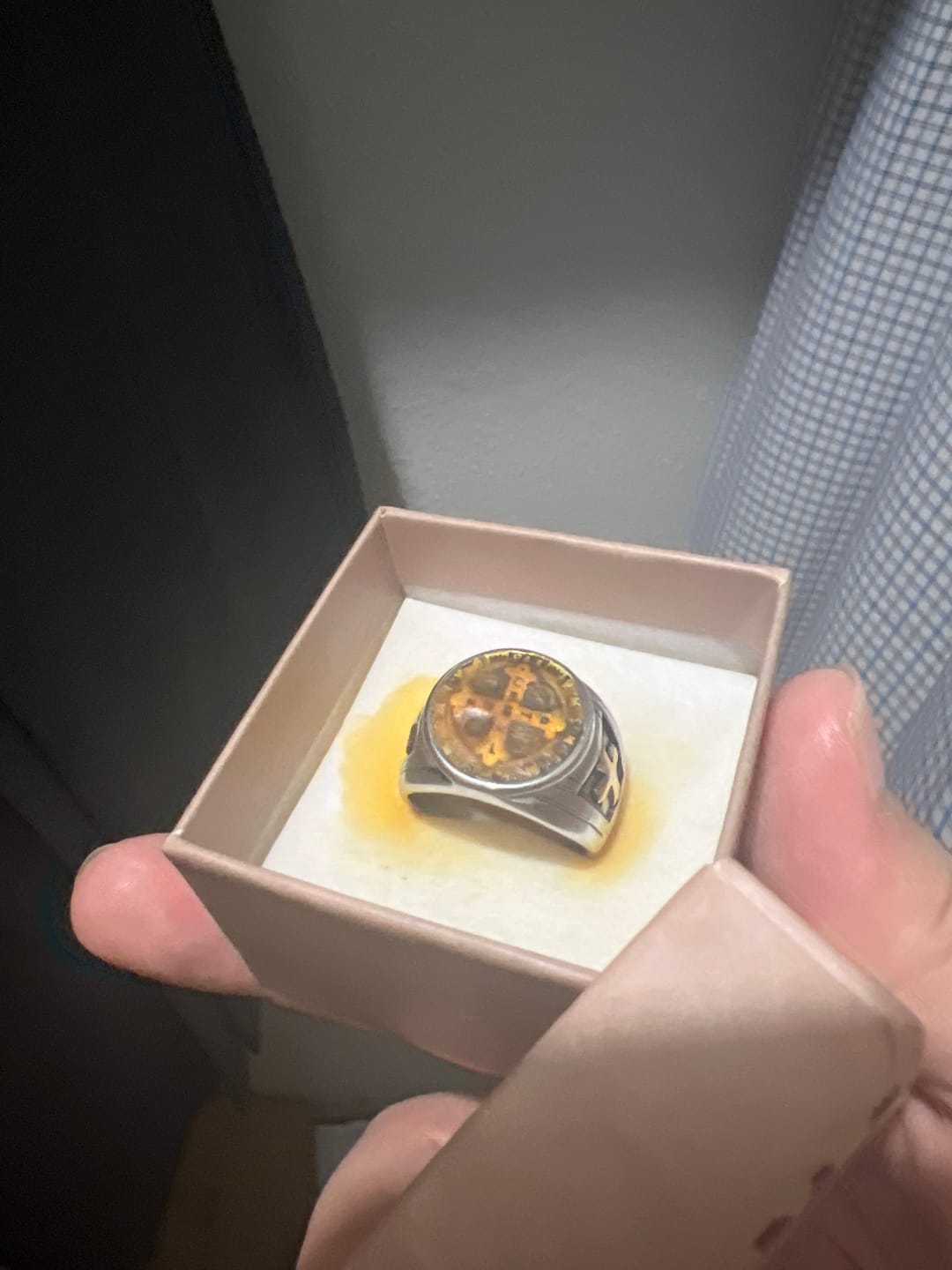Customer photo review of FREE Today: St. Benedict the Protector Titanium Ring