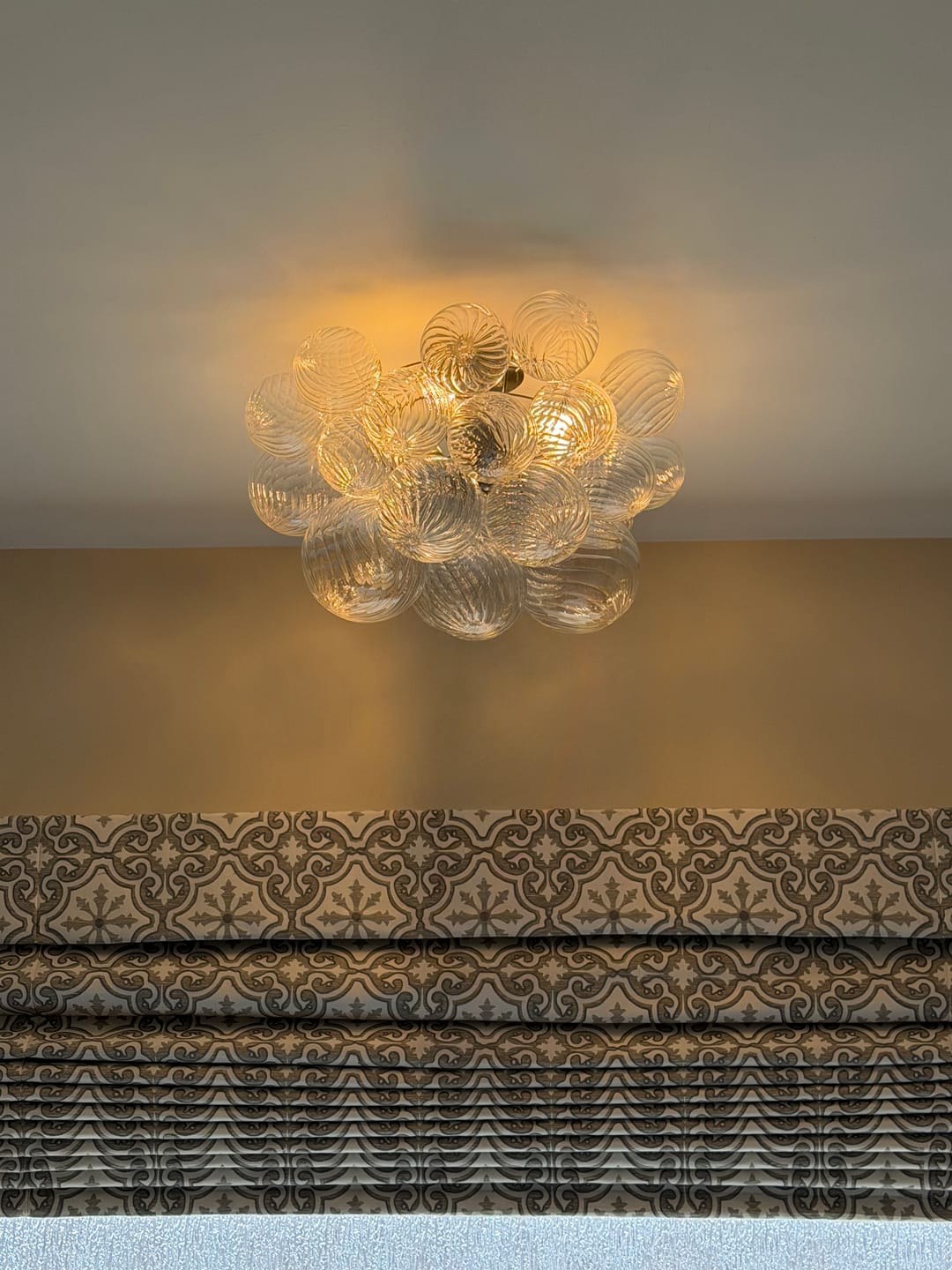 Customer photo review of 3-Light Cluster Ribbed Glass Bubble Semi Flush Chandelier