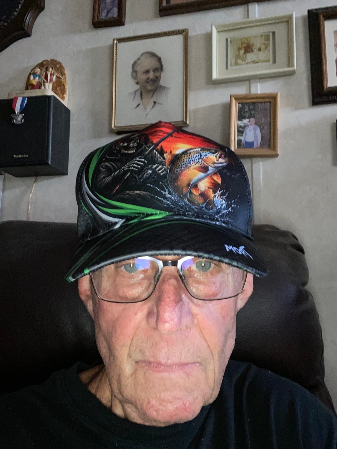 Customer photo review of Maxcorners Fishing Skull Angler Green Wave Personalized 3D Cap
