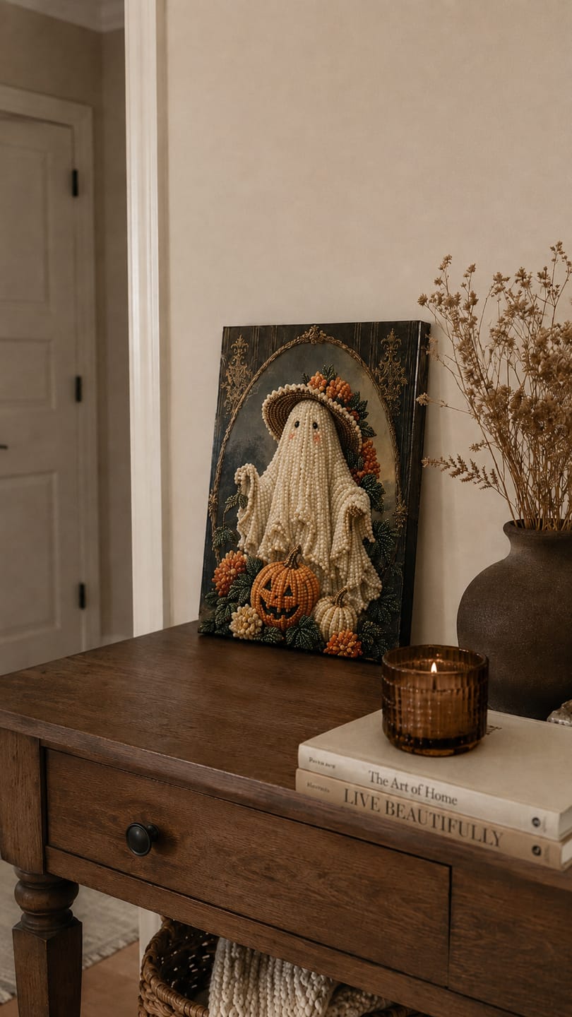 Customer photo review of 3D Pearl Art DIY Kit – Personalized Name Halloween Canvas Wall Decor for Spooky Decor & Gifts for Kids and DIY Lovers