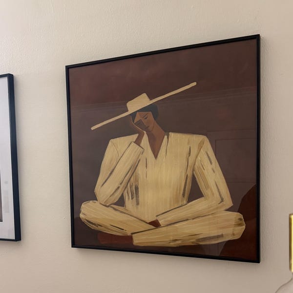 Customer photo review of Still — Seated Figure in Wide Hat Canvas Wall Art, Ochre & Oxblood