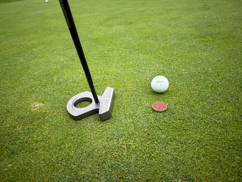 Customer photo review of 🔥 BLOODLINE Golf Ball Marker - Brass & Red Wine Leather