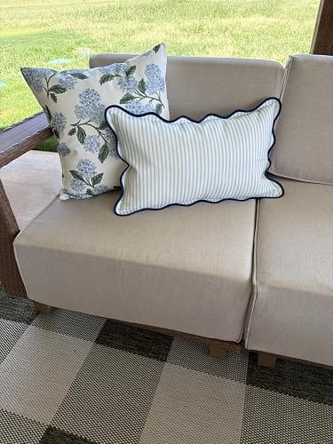 Customer photo review of Coastal Indoor Outdoor Scalloped Lumbar Pillow Cover Only, Stripes B, Baby Blue, 12"x20"