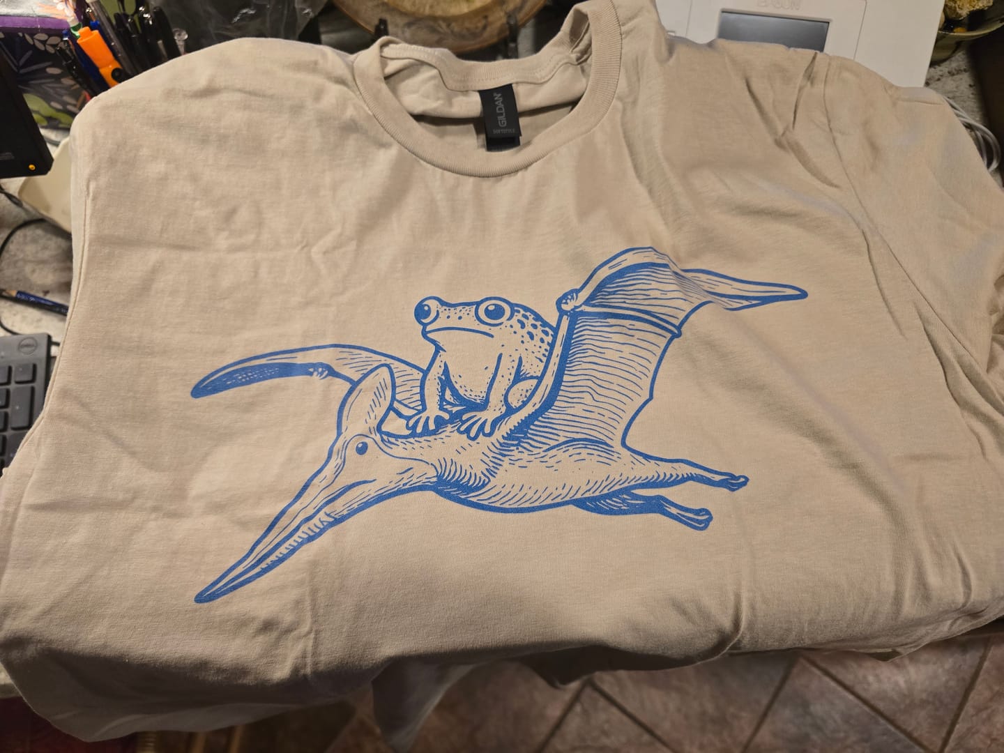 Customer photo review of Tetydraco: Prehistoric Flying Frog T-Shirt