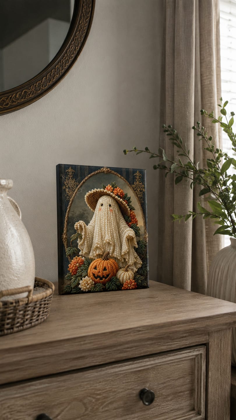Customer photo review of 3D Pearl Art DIY Kit – Personalized Name Halloween Canvas Wall Decor for Spooky Decor & Gifts for Kids and DIY Lovers