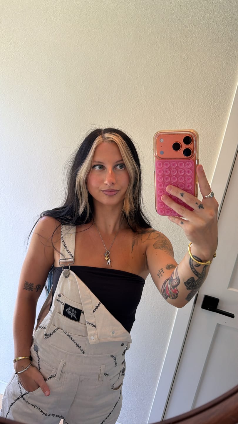 Customer photo review of Born Bad Washed Overalls - Bone