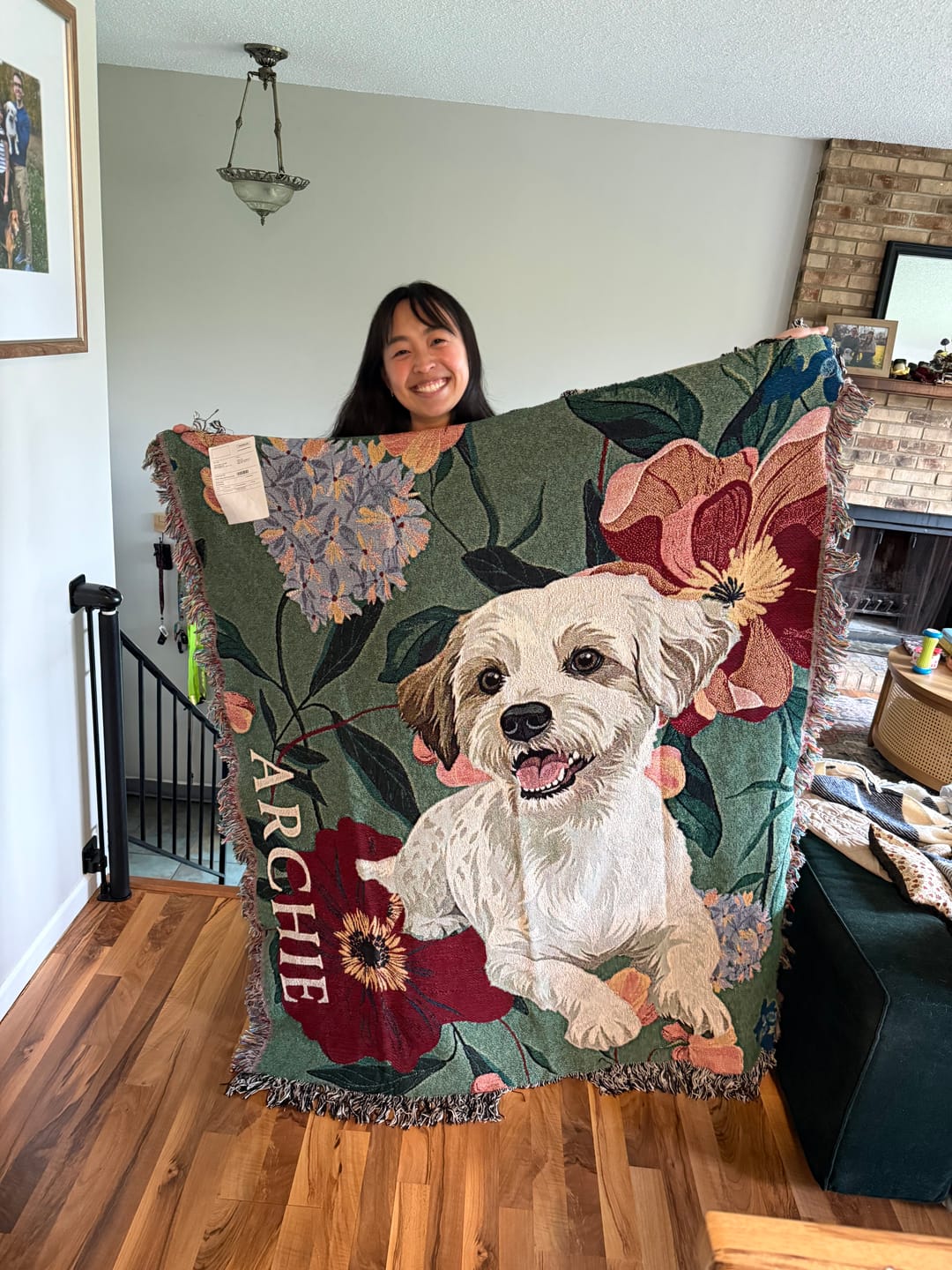 Customer photo review of Heirloom Pet Throw Blanket - Green Floral