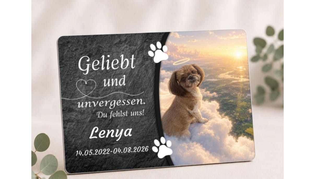 Customer photo review of Hunde Gedenktafel mit Foto & Spruch (UV- & Wetterfest)