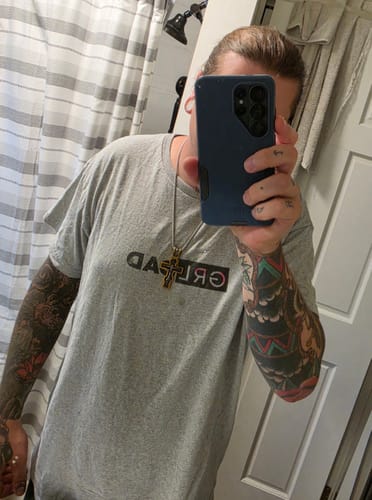 Customer photo review of DARK JESUS CROSS. - GOLD