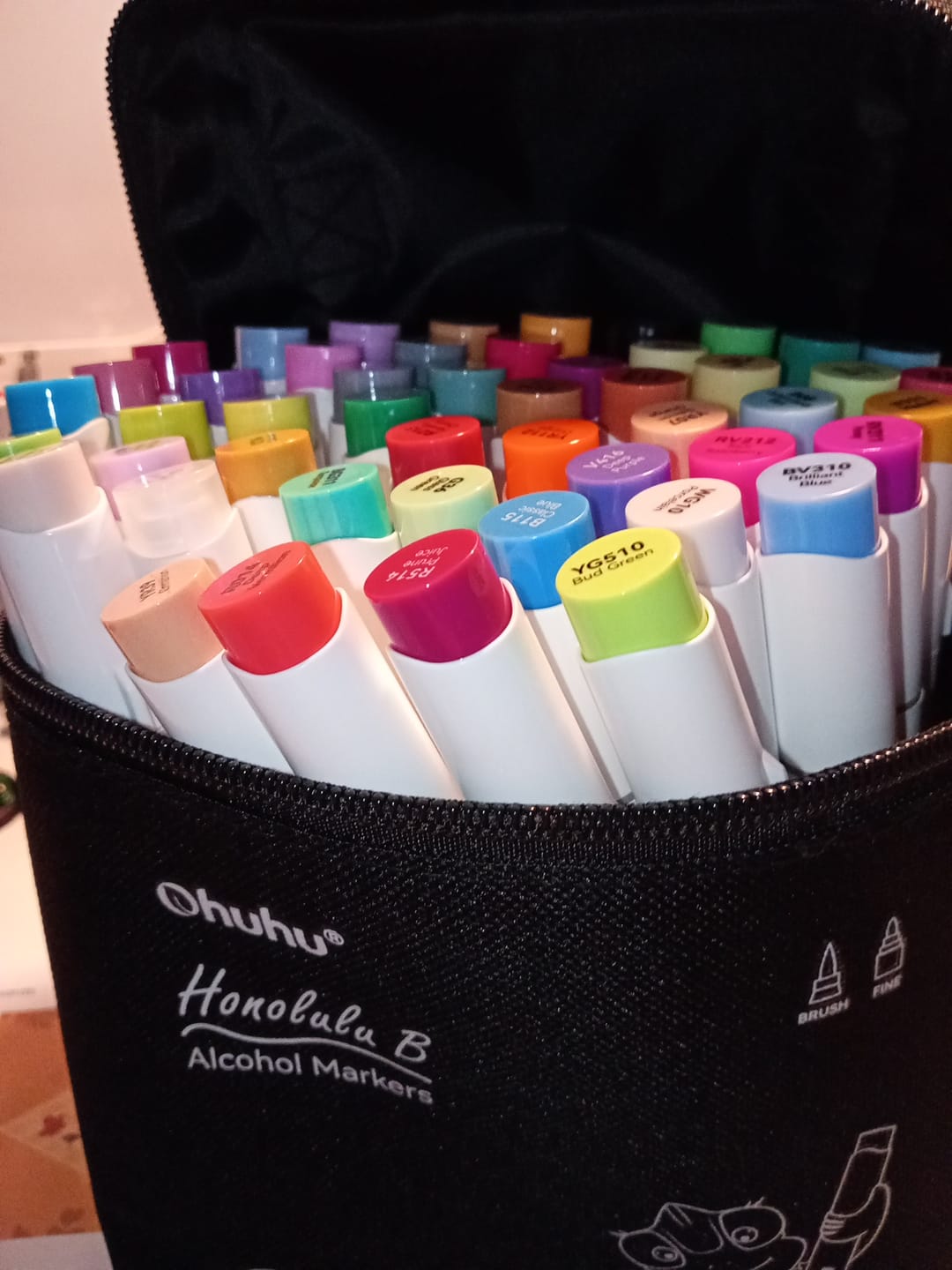 Customer photo review of Ohuhu Honolulu 48 Colors Dual Tips Alcohol Art Markers (New Color Codes)