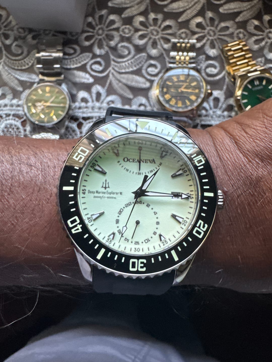 Customer photo review of Oceaneva FULL LUME Power Reserve 6000m Automatic Grade 5 Titanium Watch Green