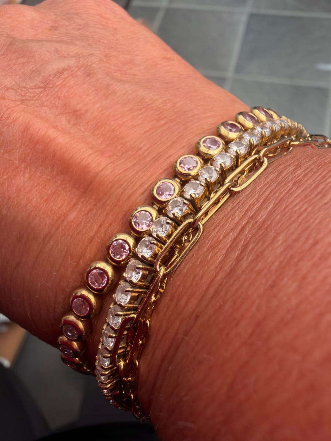 Customer photo review of Classic Bezel Tennis Bracelet Pink