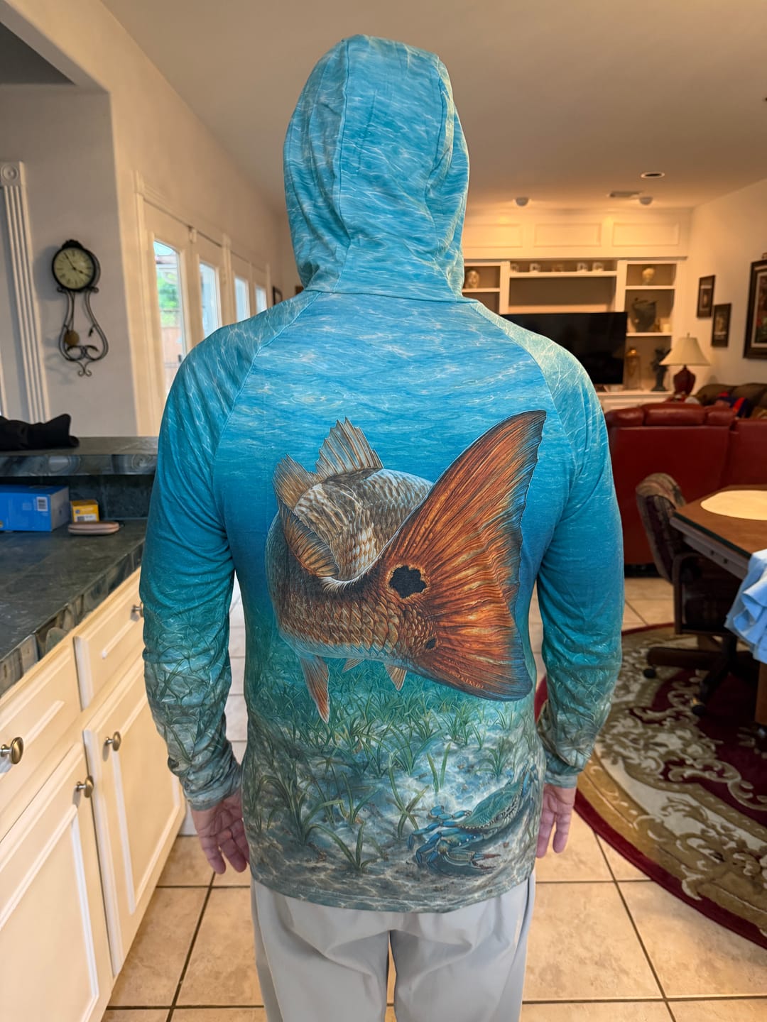 Customer photo review of AirLite Fishing Sun Hoodie - Redfish Tailing Tide - MHL49