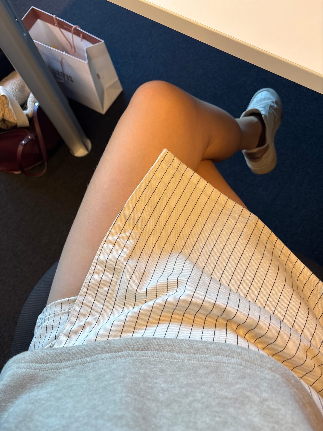 Customer photo review of JADENE DENIM SKORT - CREAM/BLACK STRIPES