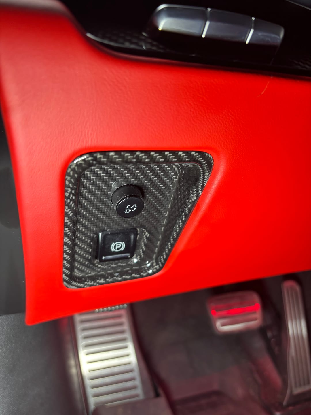 Customer photo review of C8 Corvette Carbon Fiber Parking Brake / HUD Button Control Trim Cover (2020–2026)