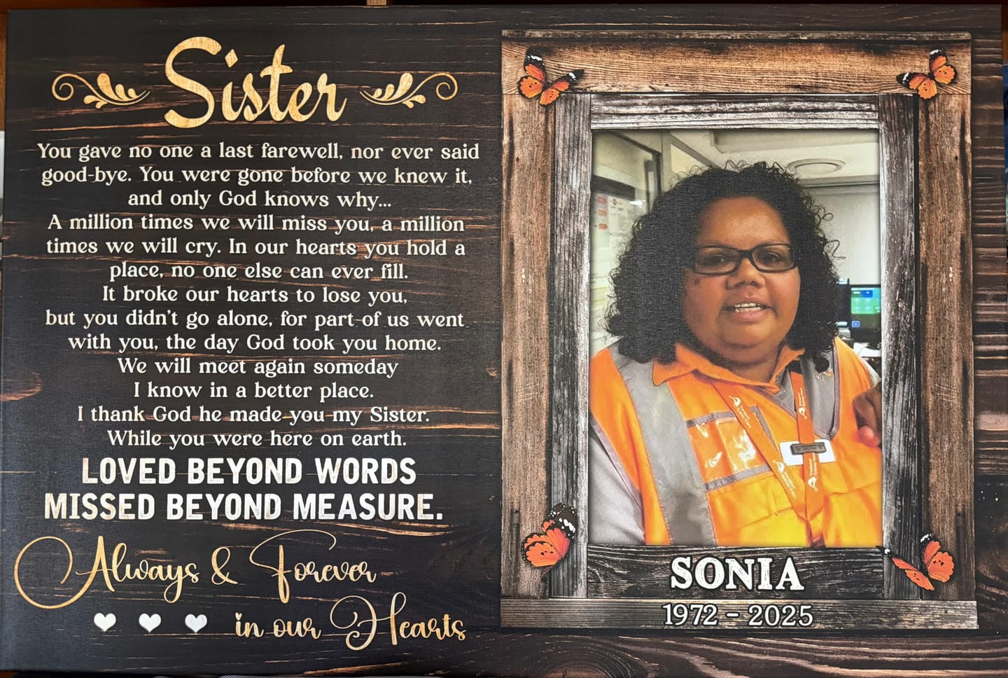 Customer photo review of Personalized Canvas Prints, Loss Of Sister Gift Frame, Memorial Canvas For Sister, In Memory Photo Gifts Dem Canvas