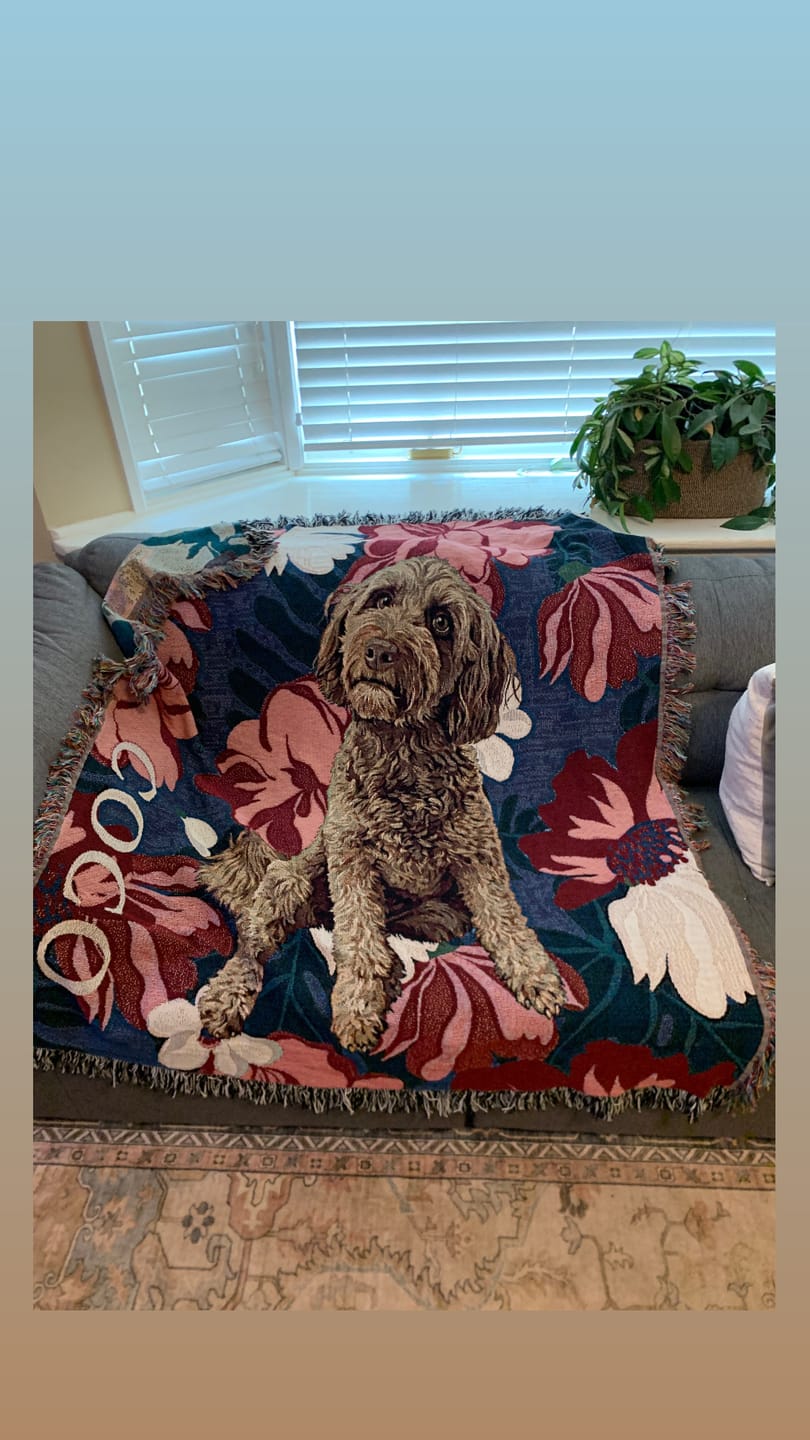 Customer photo review of Heirloom Pet Throw Blanket - Navy Floral