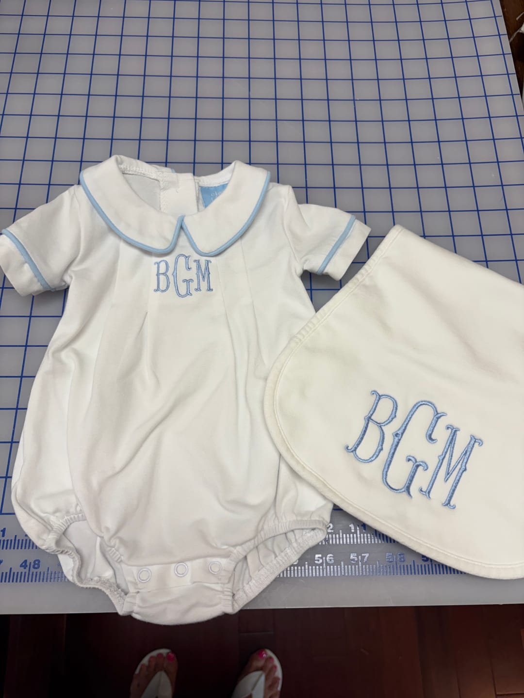 Customer photo review of Solid White Blue Trim Collared Bubble
