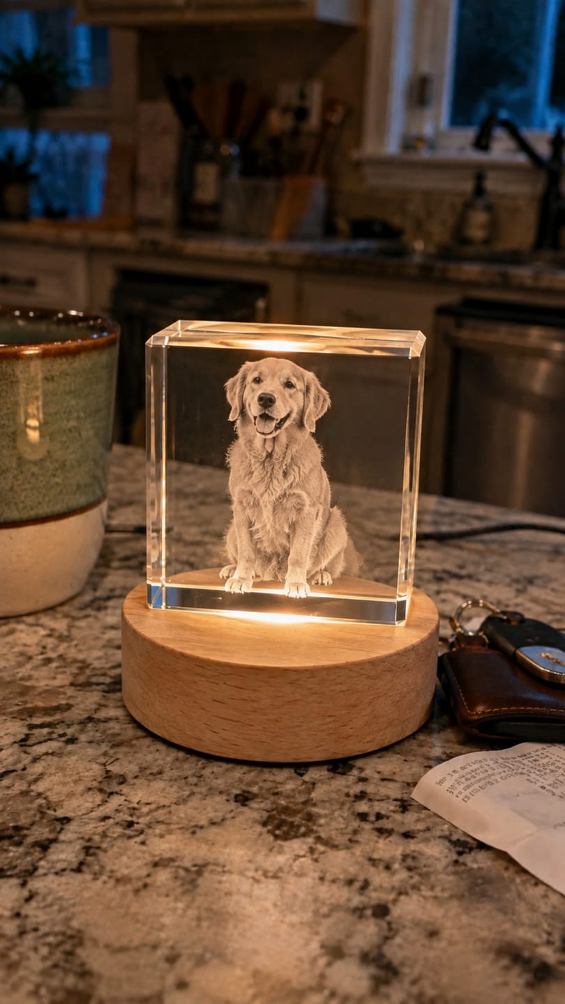 Customer photo review of Custom 3D pet portrait square crystal