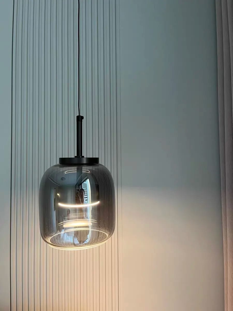 Customer photo review of Smoke Gray Glass Dome Pendant Light, Triac Dimming Option, 5 Sizes