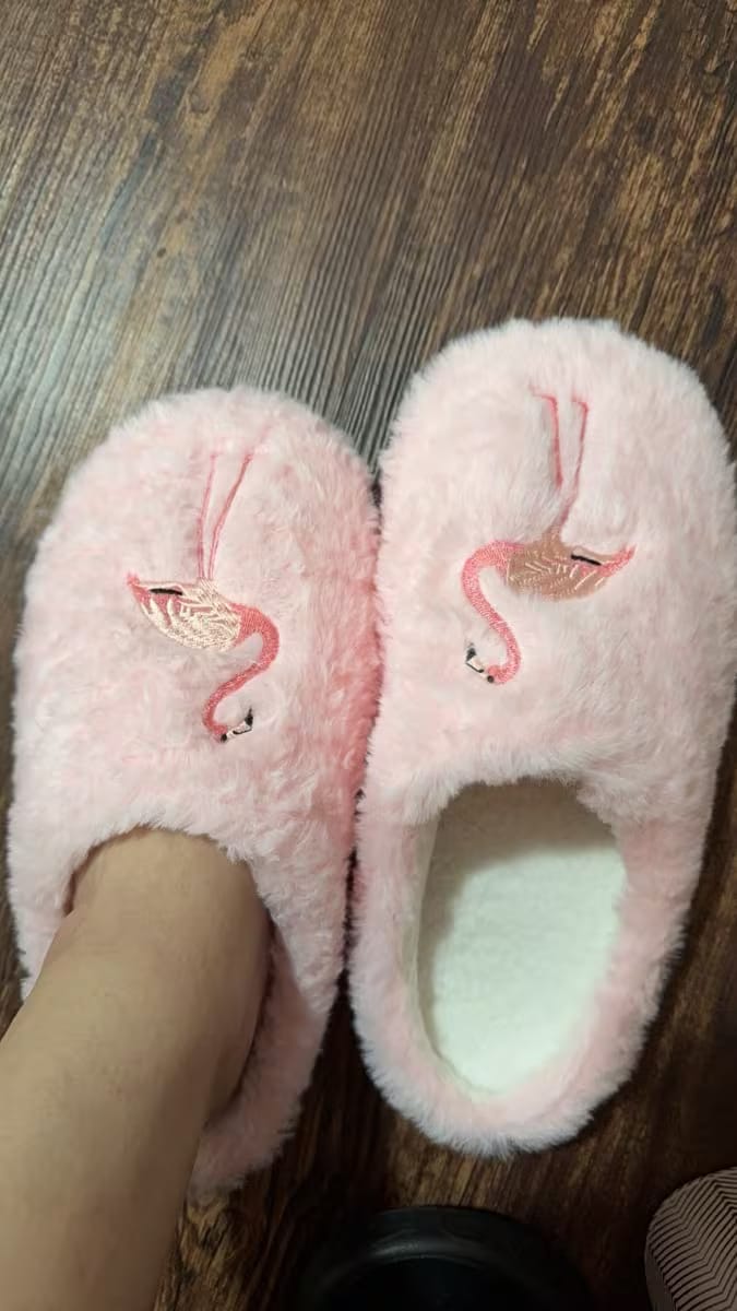 Customer photo review of Flamingo Plush Slippers