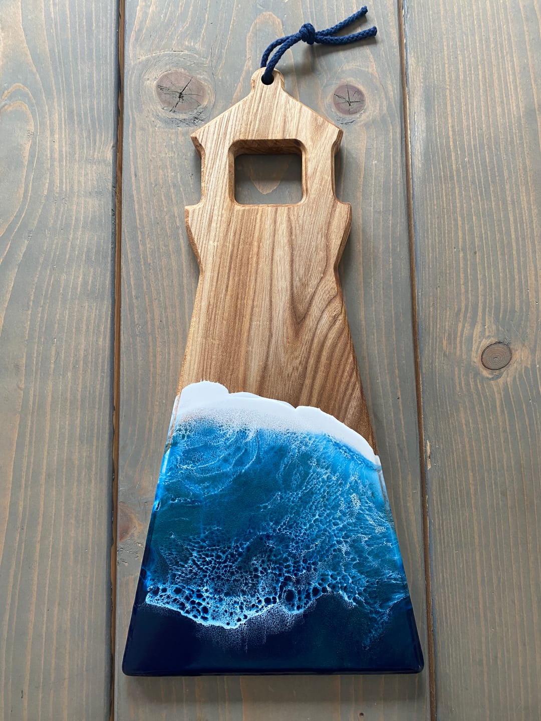Customer photo review of 17x8" Lighthouse Shaped Serving Board Acrylic Router Template