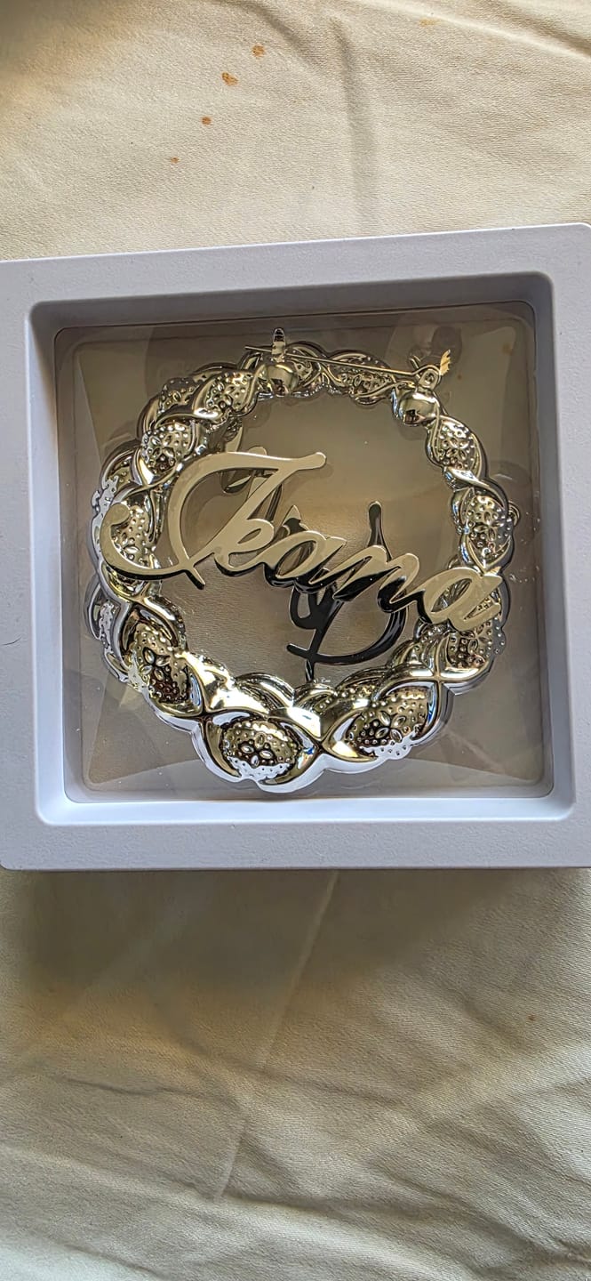 Customer photo review of XOXO Name Hoop Earrings