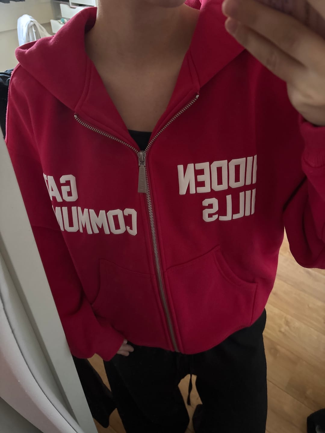 Customer photo review of GATED COMMUNITY ZIP HOODIE RASPBERRY RED