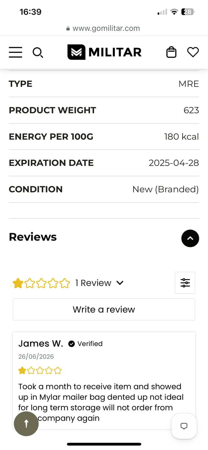 Customer photo review of Emergency ration army survival food canned whole grain bread 500g prepper MRE