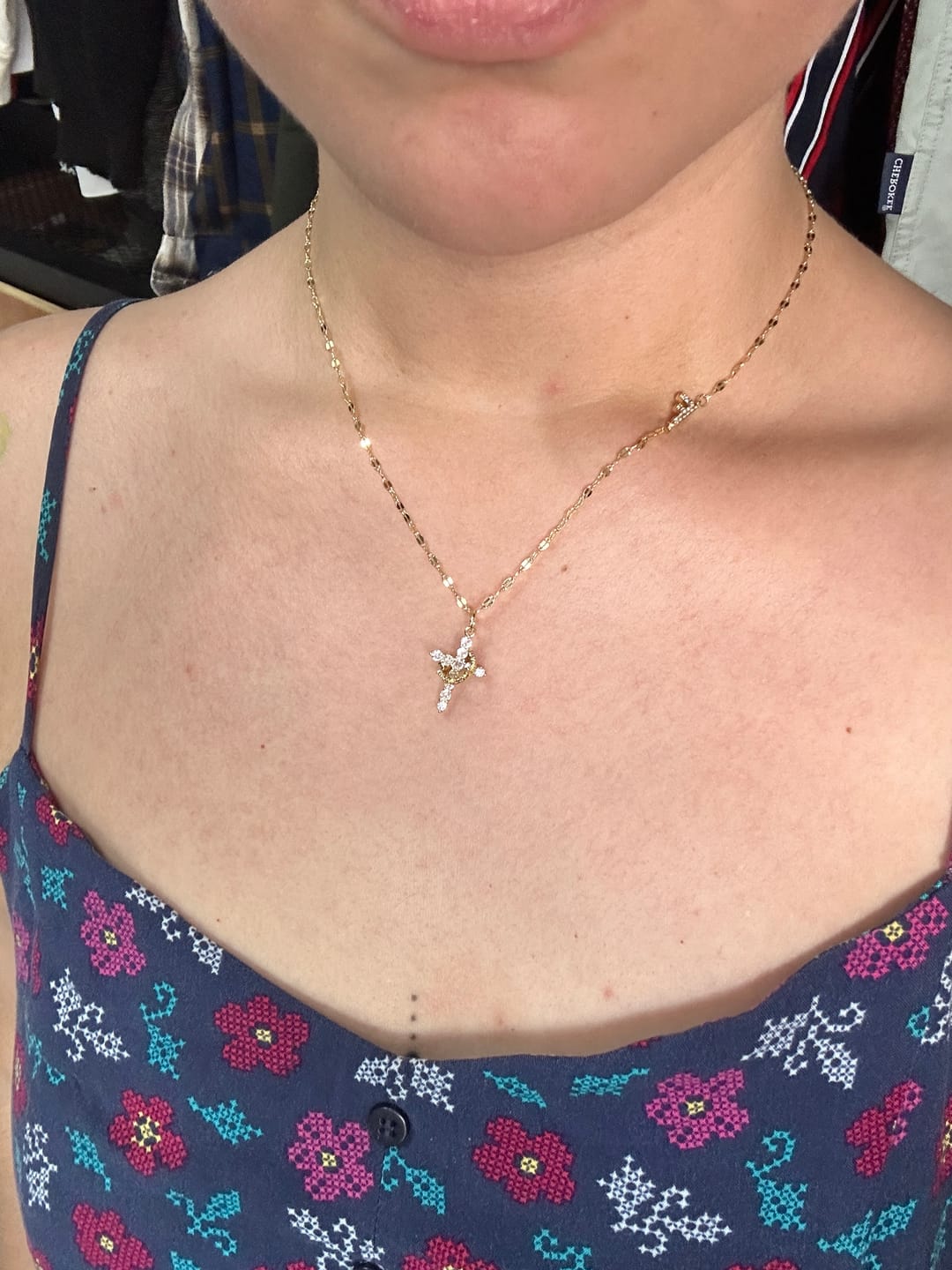 Customer photo review of FREE Today: Golden & Silver-Tone Personalized A-Z Initial Crown Cross Necklace: Custom Sacred Faith Monogram Pendant Jewelry