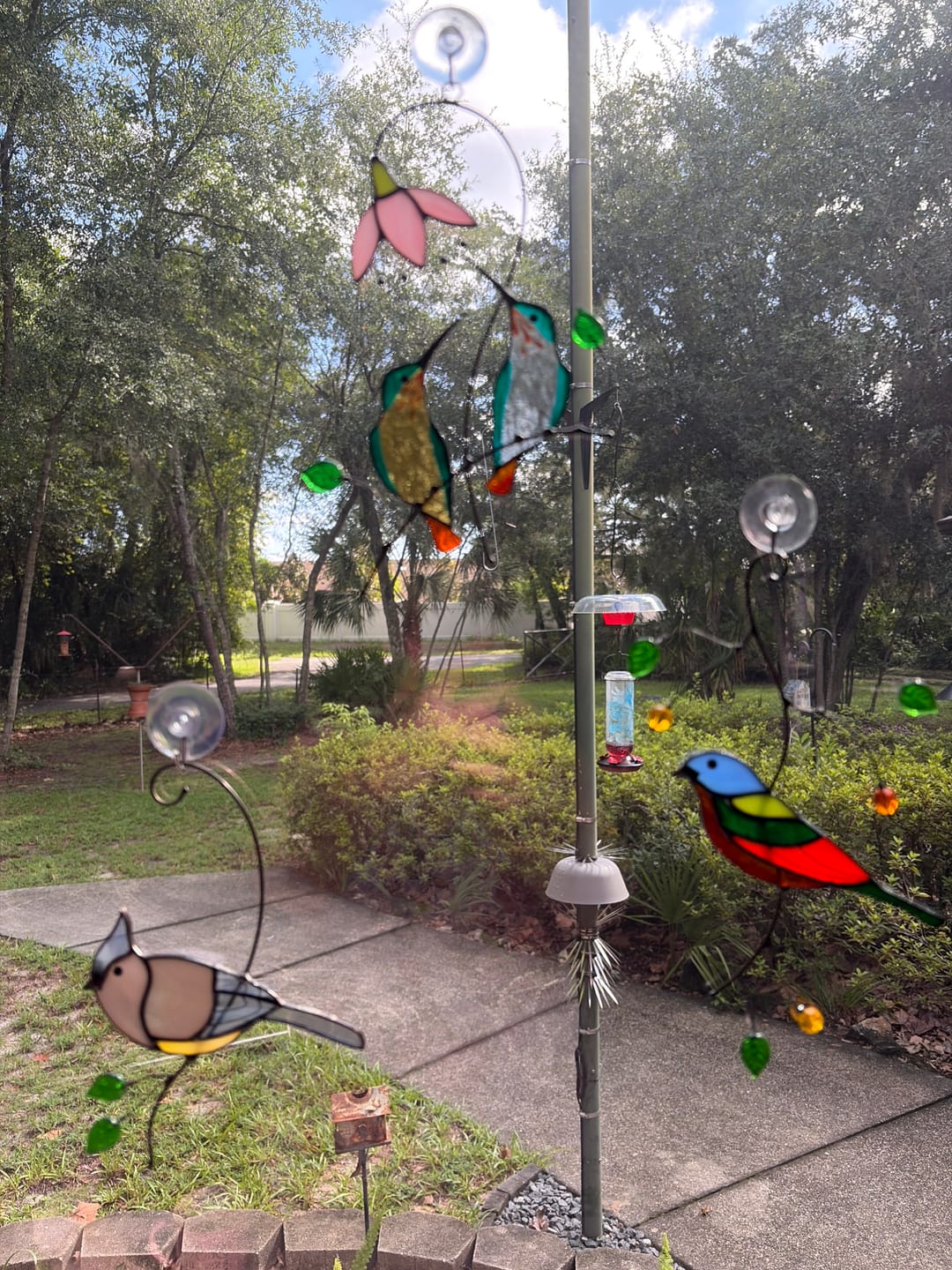 Customer photo review of Pair of Hummingbird - Set of Stained Glass Plant Stakes