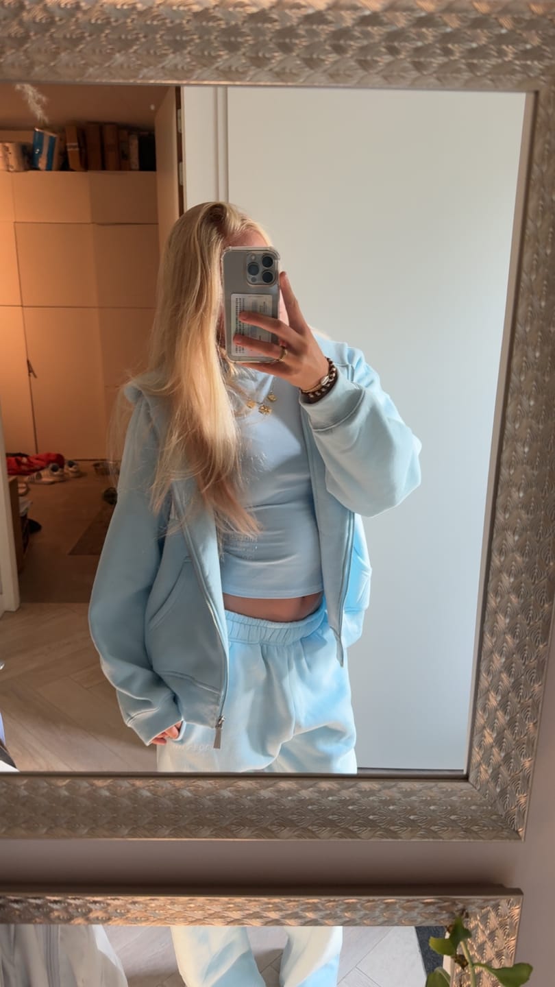 Customer photo review of LABEL STRAIGHT LEG SWEATPANTS LIGHT BLUE