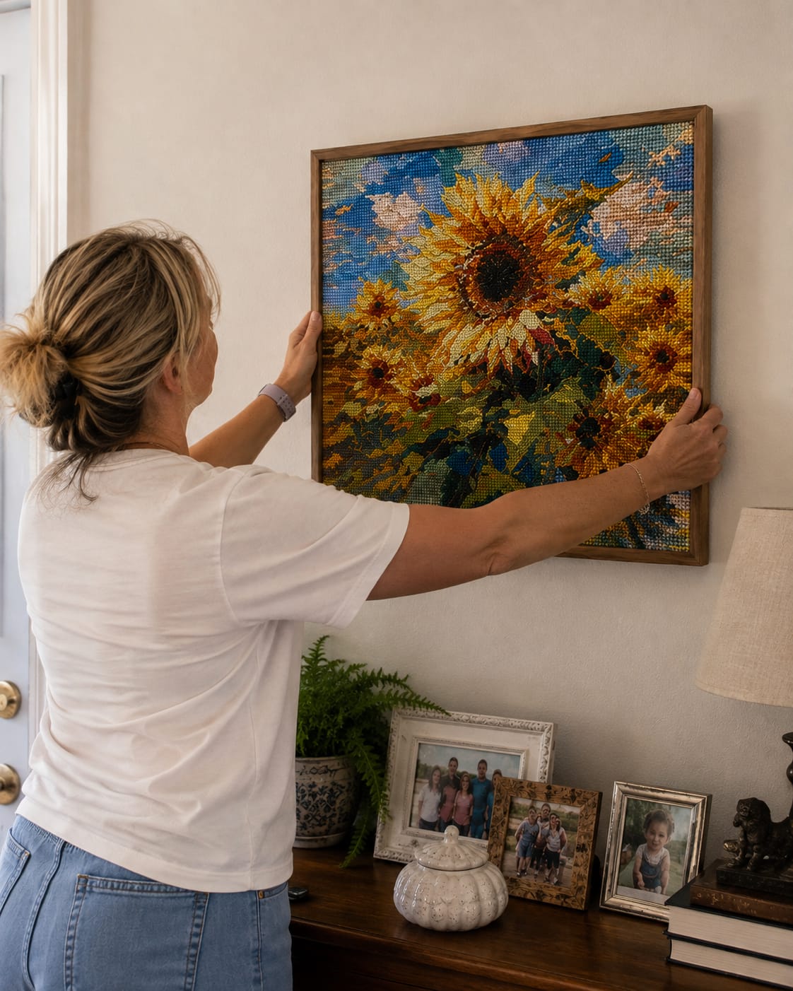 Customer photo review of Cross Stitch Kit - Vibrant Impasto Sunflowers