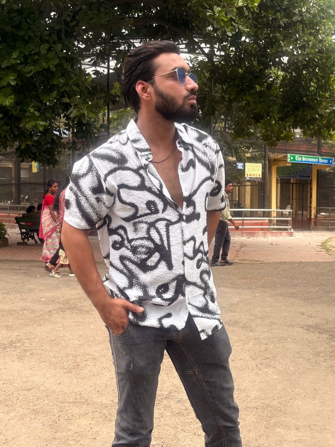 Customer photo review of White Cuban Printed Flowy Shirt