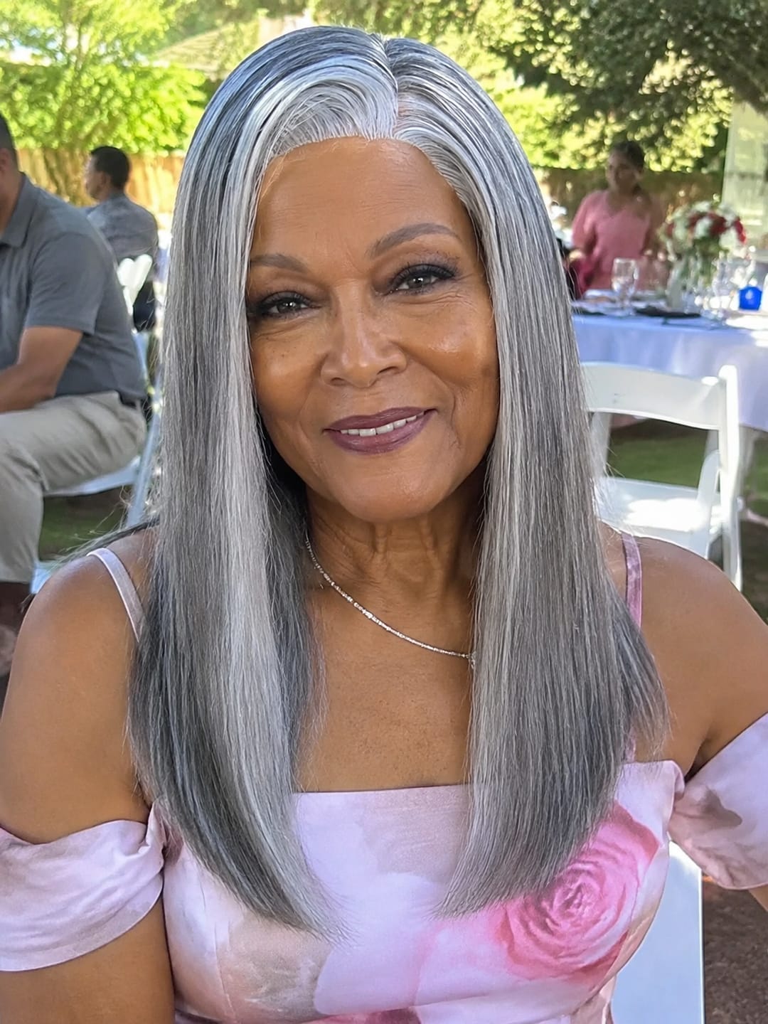Customer photo review of Luvwin 5x5 Closure Salt & Pepper More Salt Highlight Front Glueless Straight Wig