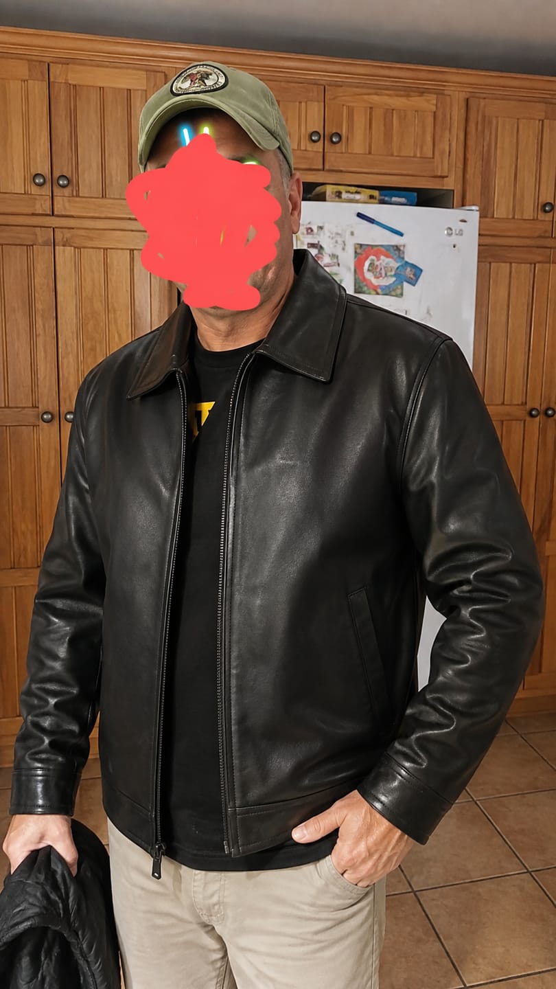 Customer photo review of Nonchalant Black Harrington Leather Jacket For Men